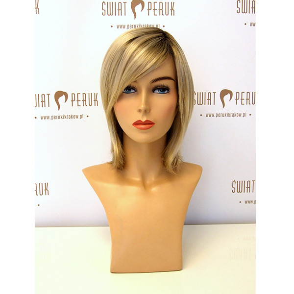 Indomitable nicotine Monarch Piękna peruka syntetyczna, jasny blond, półdługa | sklep z perukami